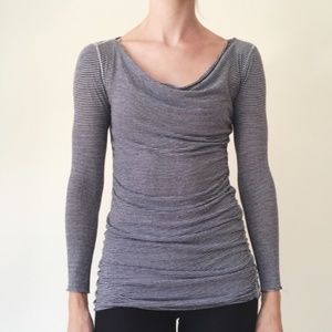 FREE PEOPLE Stripe Ruched Draped Neck Top